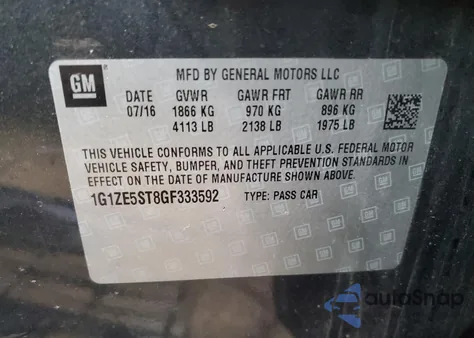 2016 Chevrolet Malibu Lt z USA, uszkodzony, nr VIN 1G1ZE5ST8GF333592